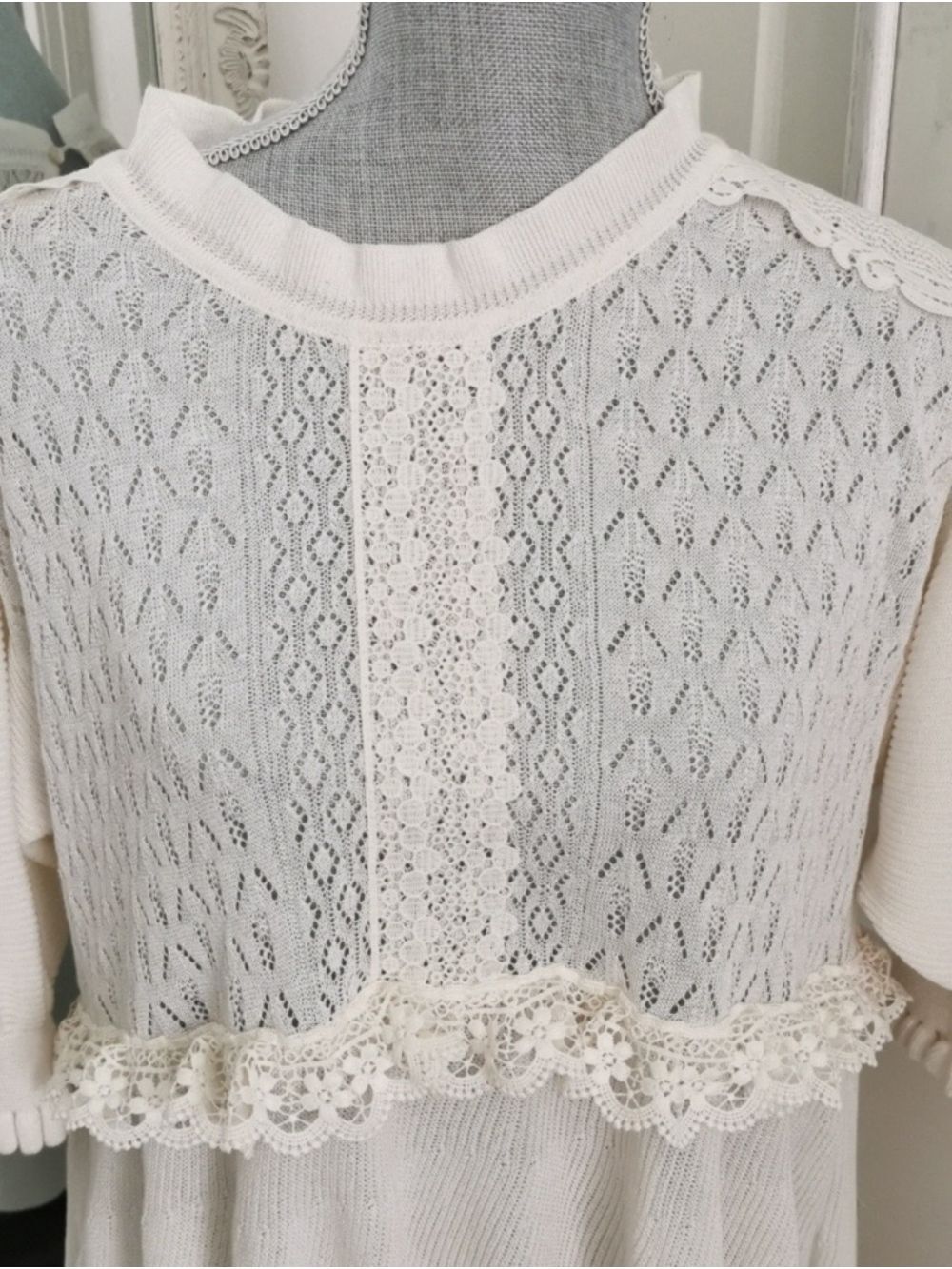 Womens Zara Ivory Cream Lace Knit Romantic Babydoll Tunic Top Dress. Size M - Picture 3 of 7
